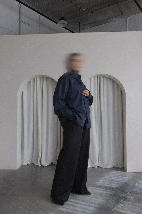 CHEMISE CRAVATE OVERSIZE BLEU MARINE — ÉDITION WORKWEAR